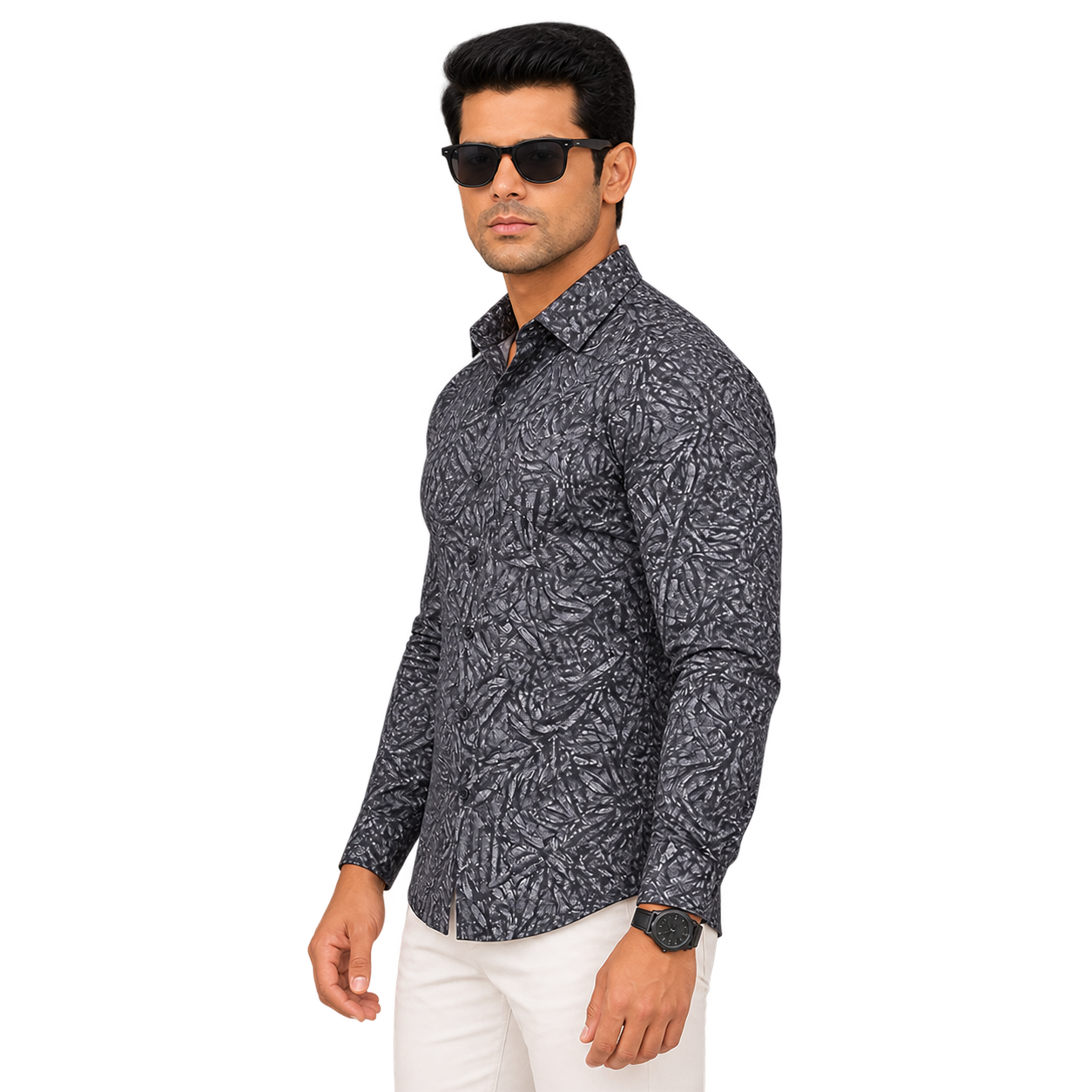 Black Printed Casual Shirt for Men - Image 3