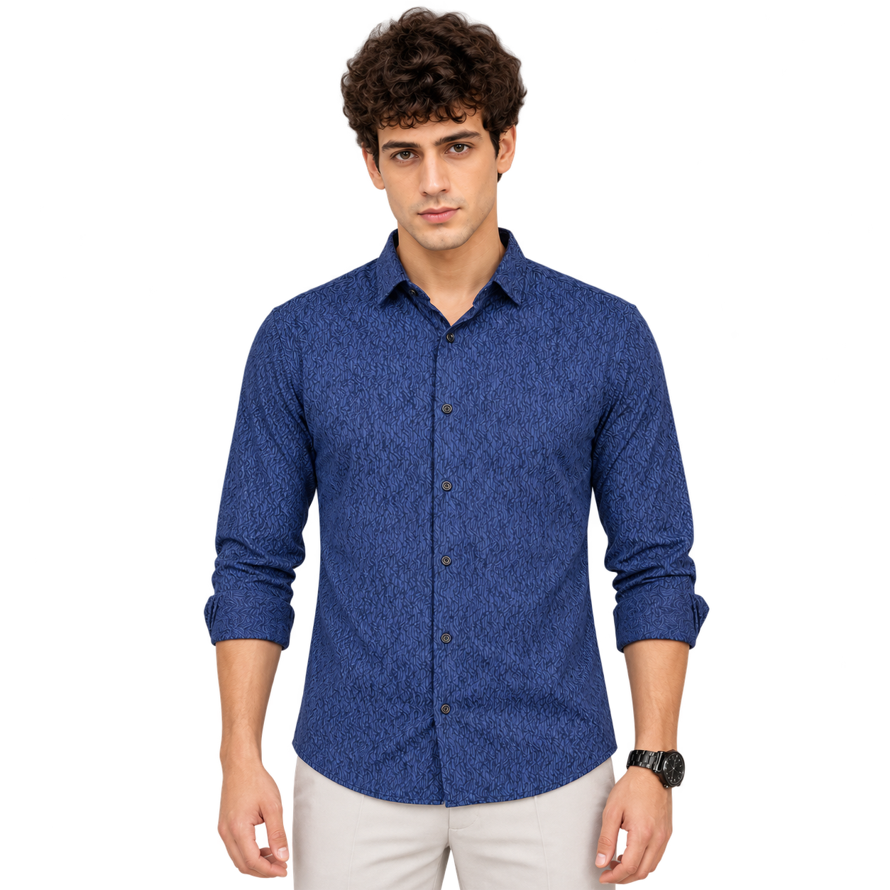 Blue Printed Casual Shirt for Men - Image 1