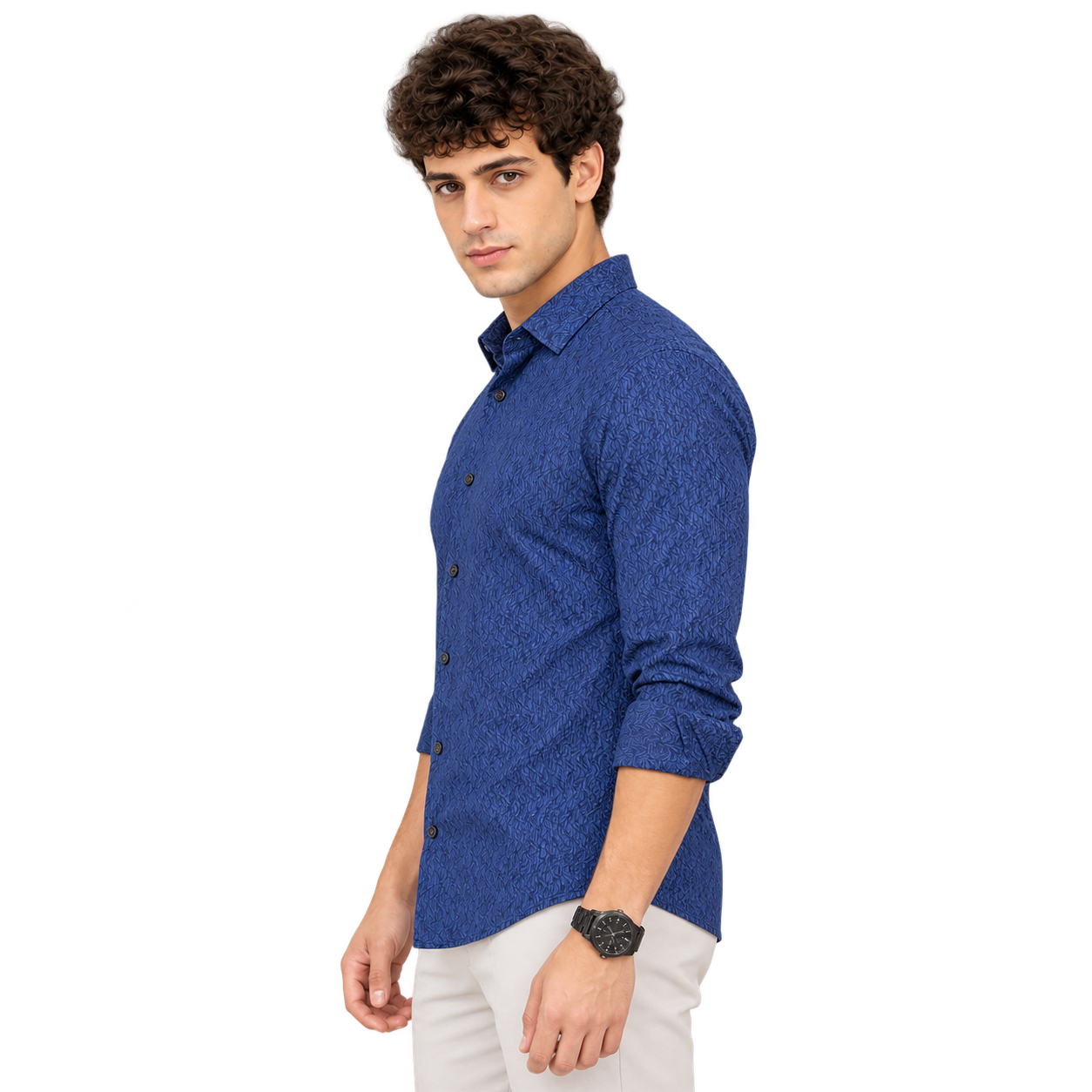 Blue Printed Casual Shirt for Men - Image 2