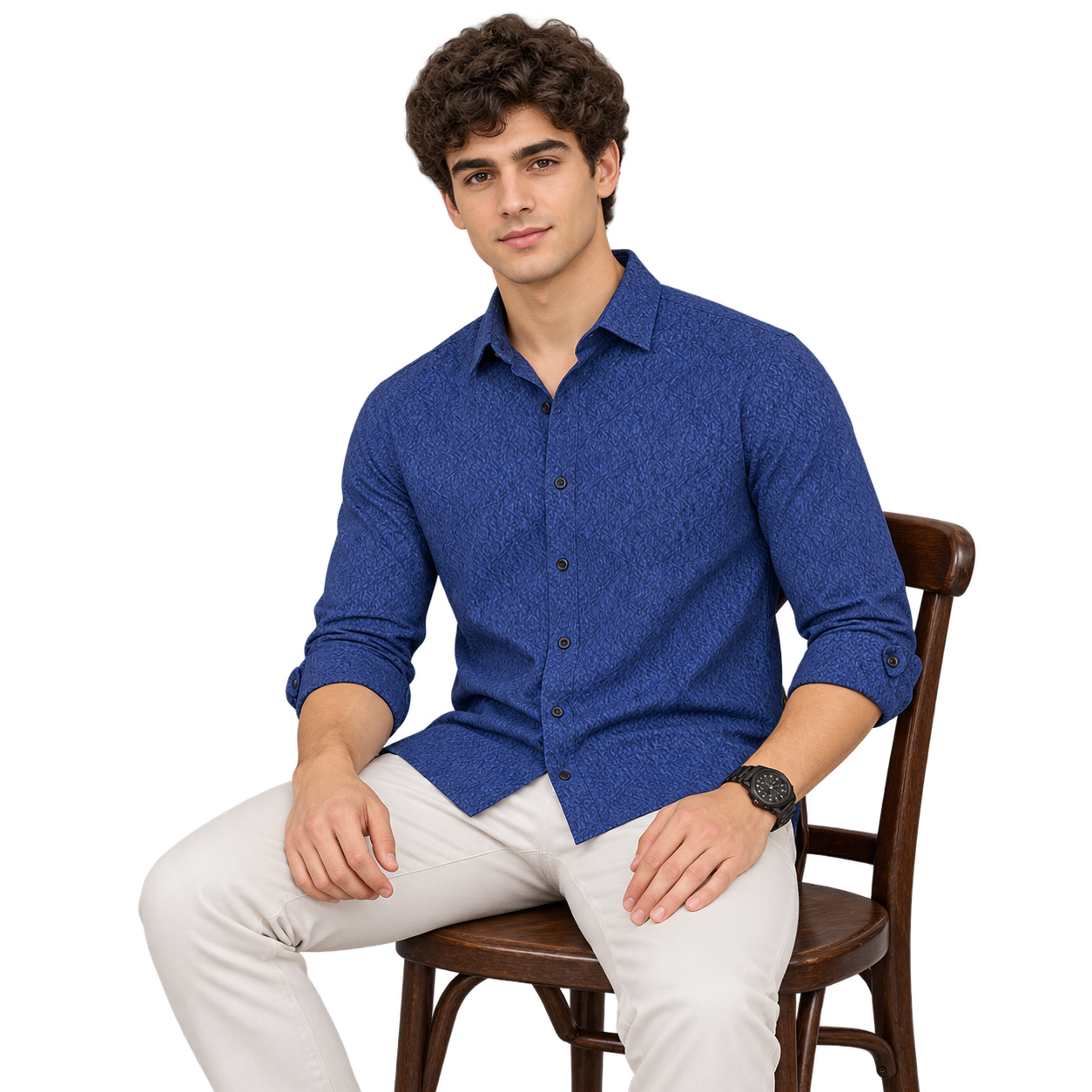 Blue Printed Casual Shirt for Men - Image 4