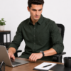 Olive Green Plain Formal Shirt for Men - Thumbnail Image 4