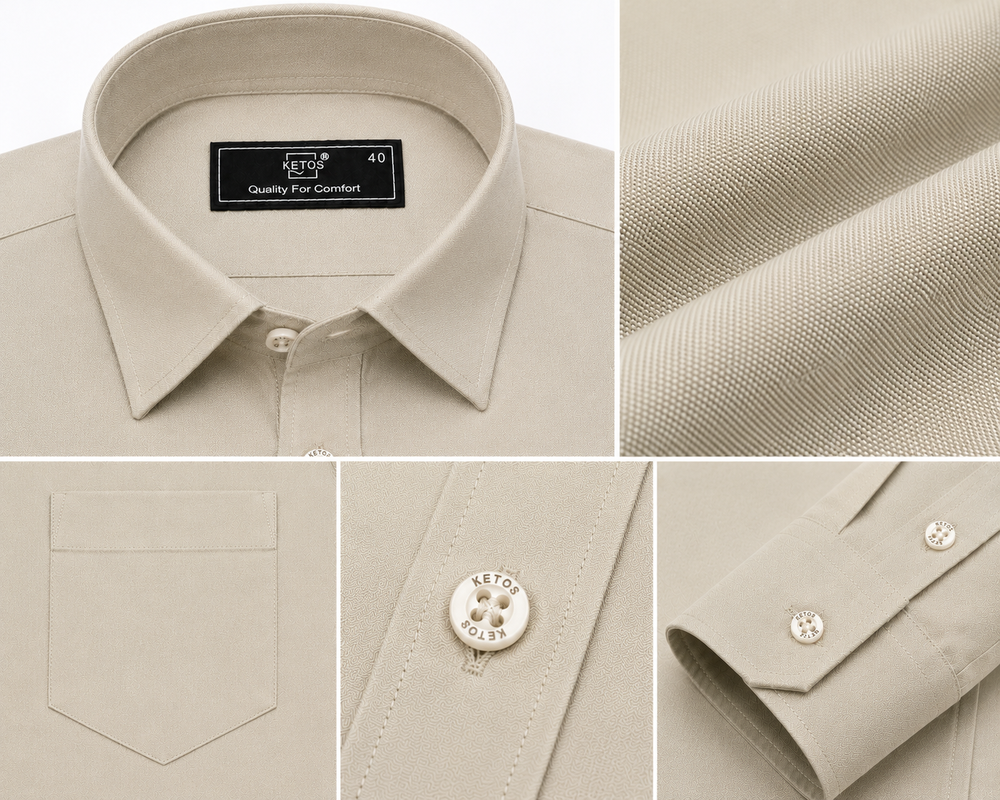Beige Plain Formal Shirt for Men - Image 6