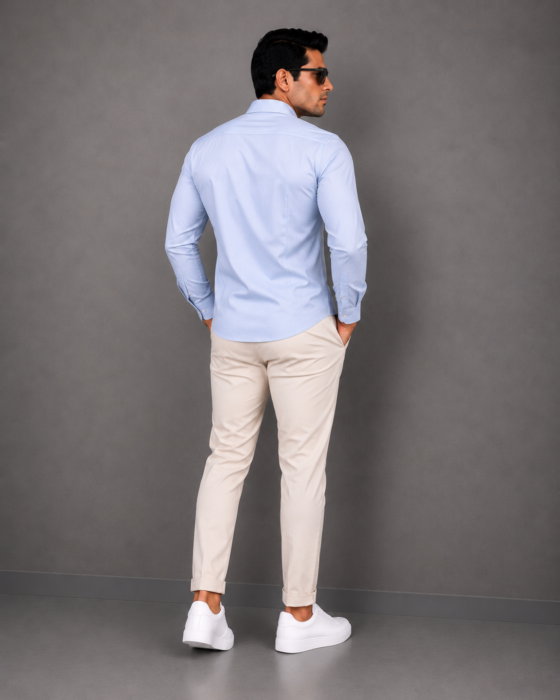 Mist Blue Plain Formal Shirt for Men - Image 3