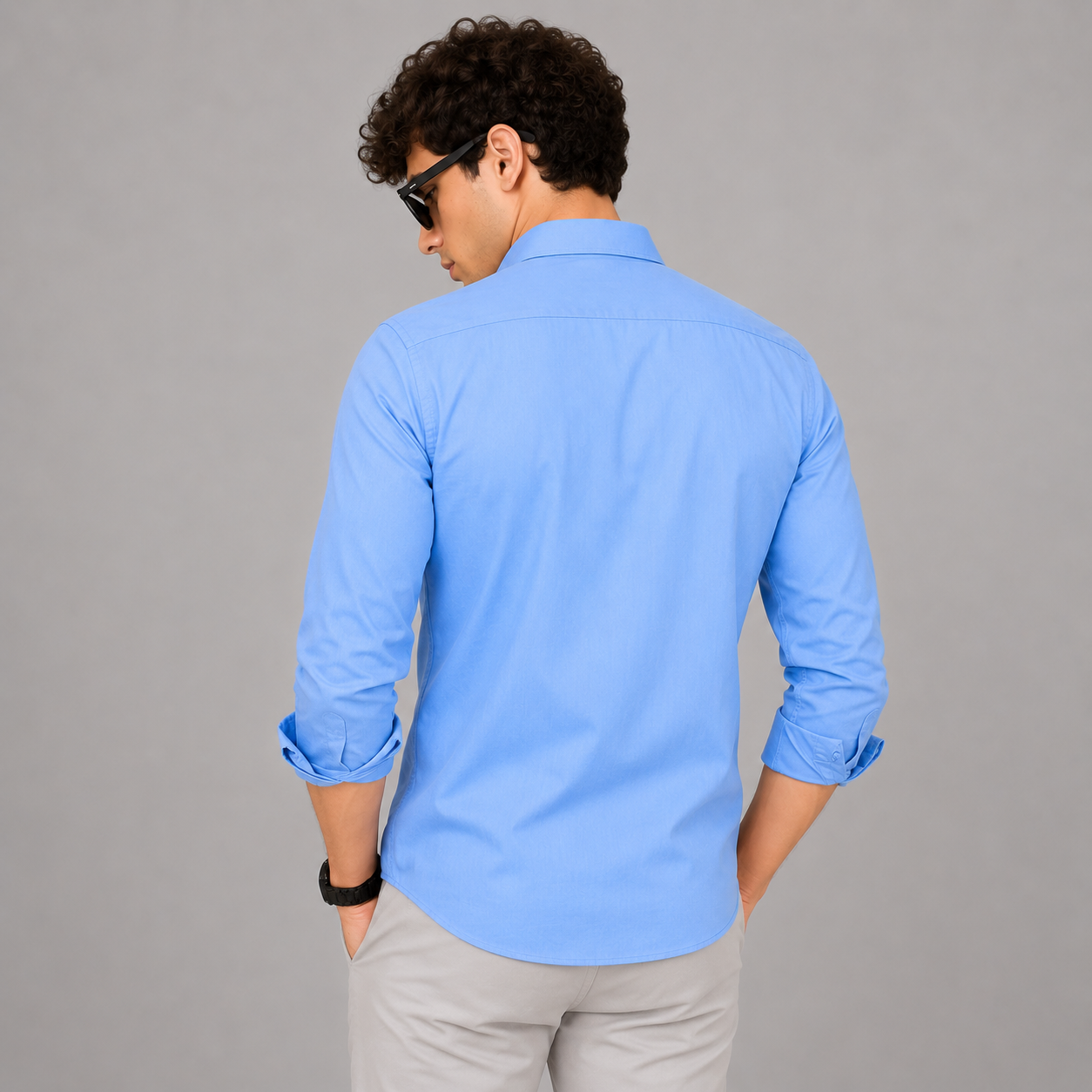 Blue Plain Formal Shirt for Men - Image 2