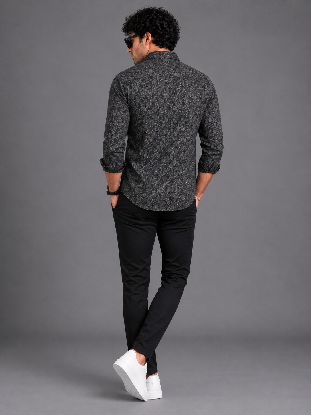 Black Abstract Geometric Printed Shirt for Men - Image 3