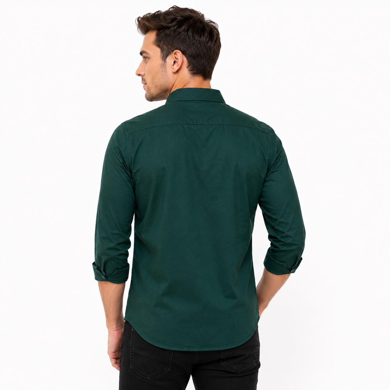 Green Plain Formal Shirt for Men - Image 3