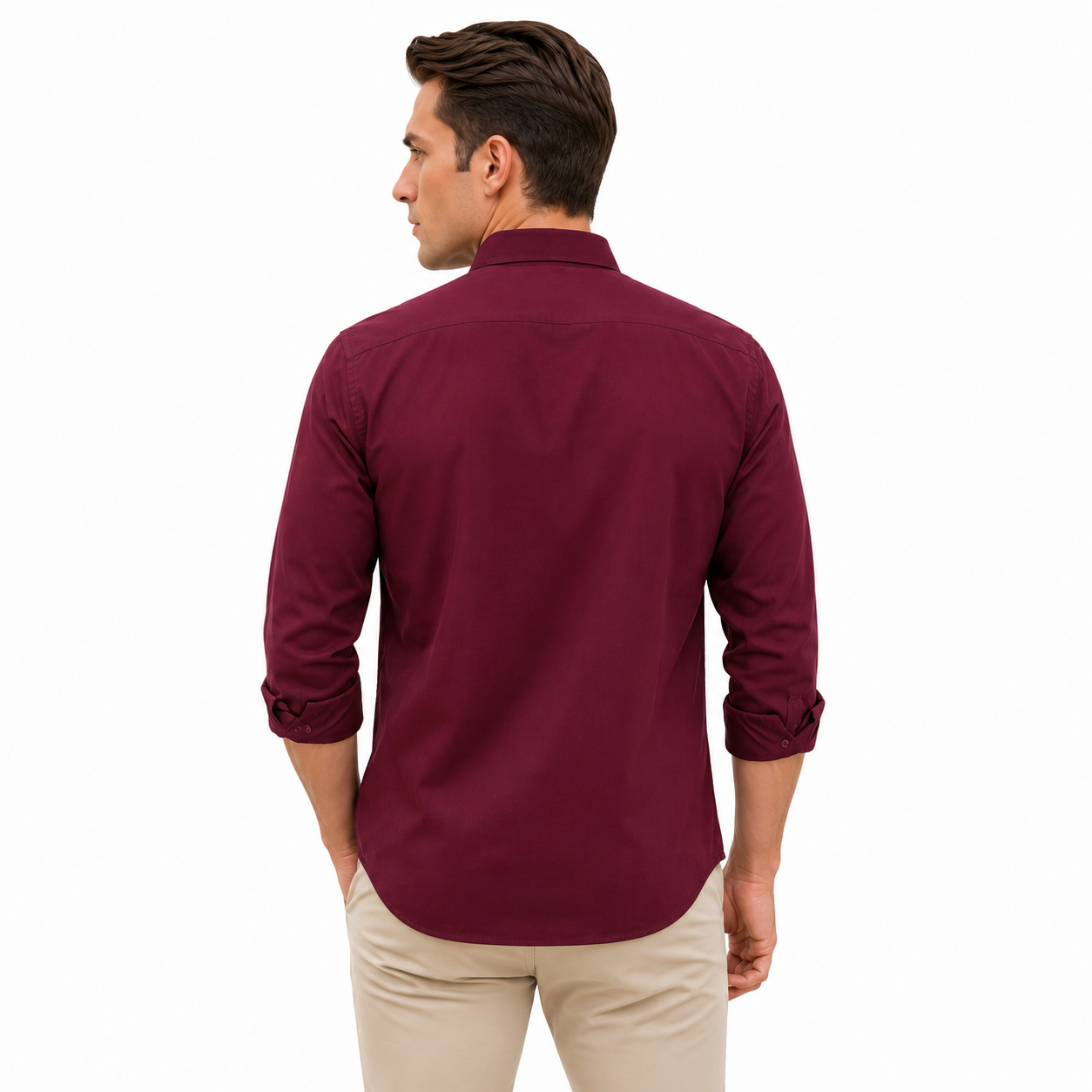 Maroon Plain Formal Shirt for Men - Image 3