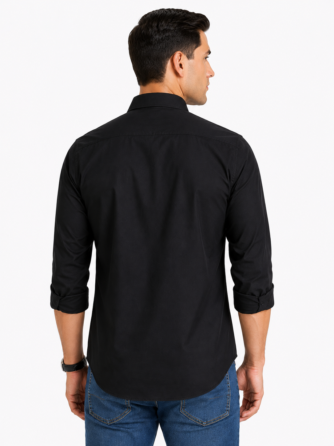 Black Plain Formal Shirt for Men - Image 3