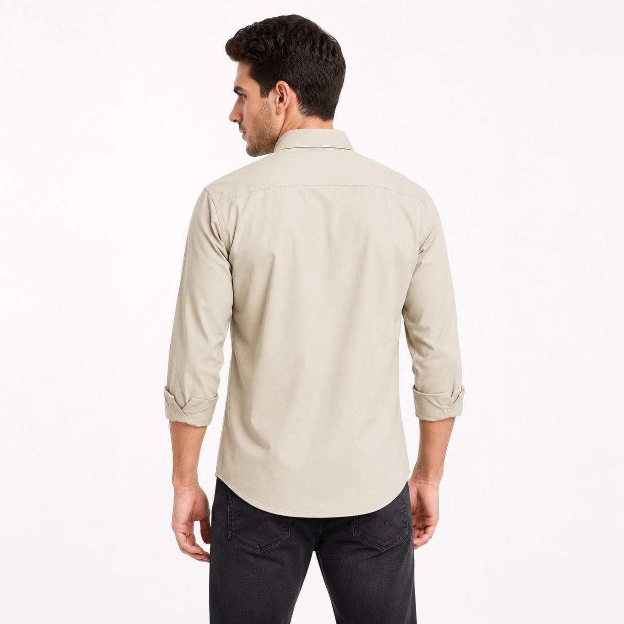 Beige Plain Formal Shirt for Men - Image 3