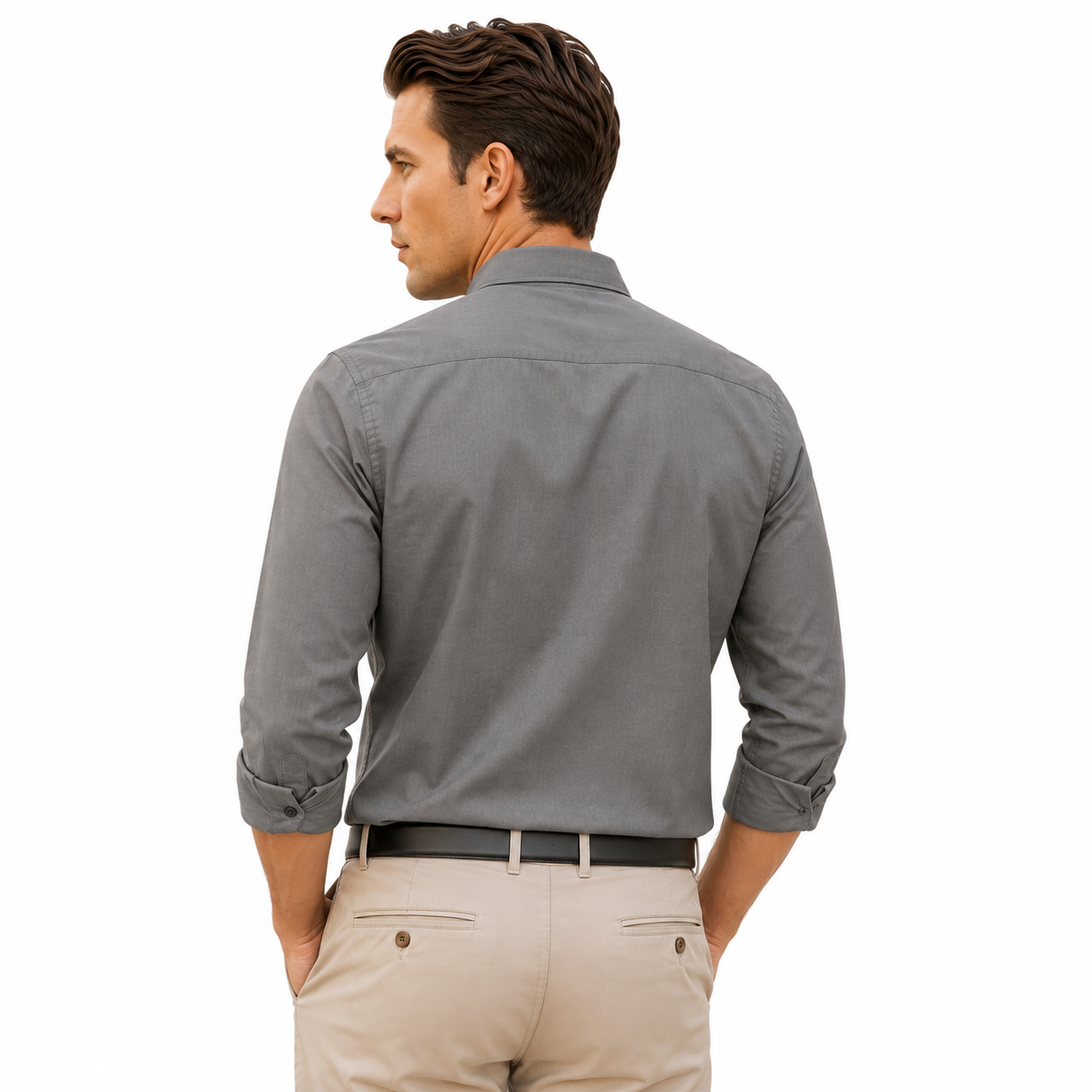 Dark Grey Plain Formal Shirt for Men - Image 3