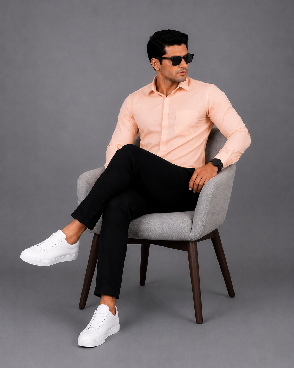 Peach Plain Formal Shirt for Men - Image 4