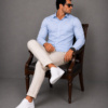 Mist Blue Plain Formal Shirt for Men - Thumbnail Image 4