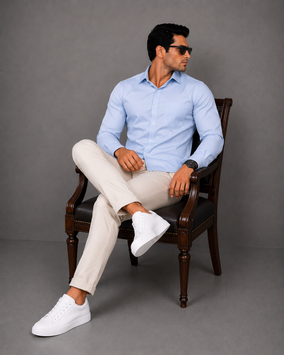Mist Blue Plain Formal Shirt for Men - Image 4