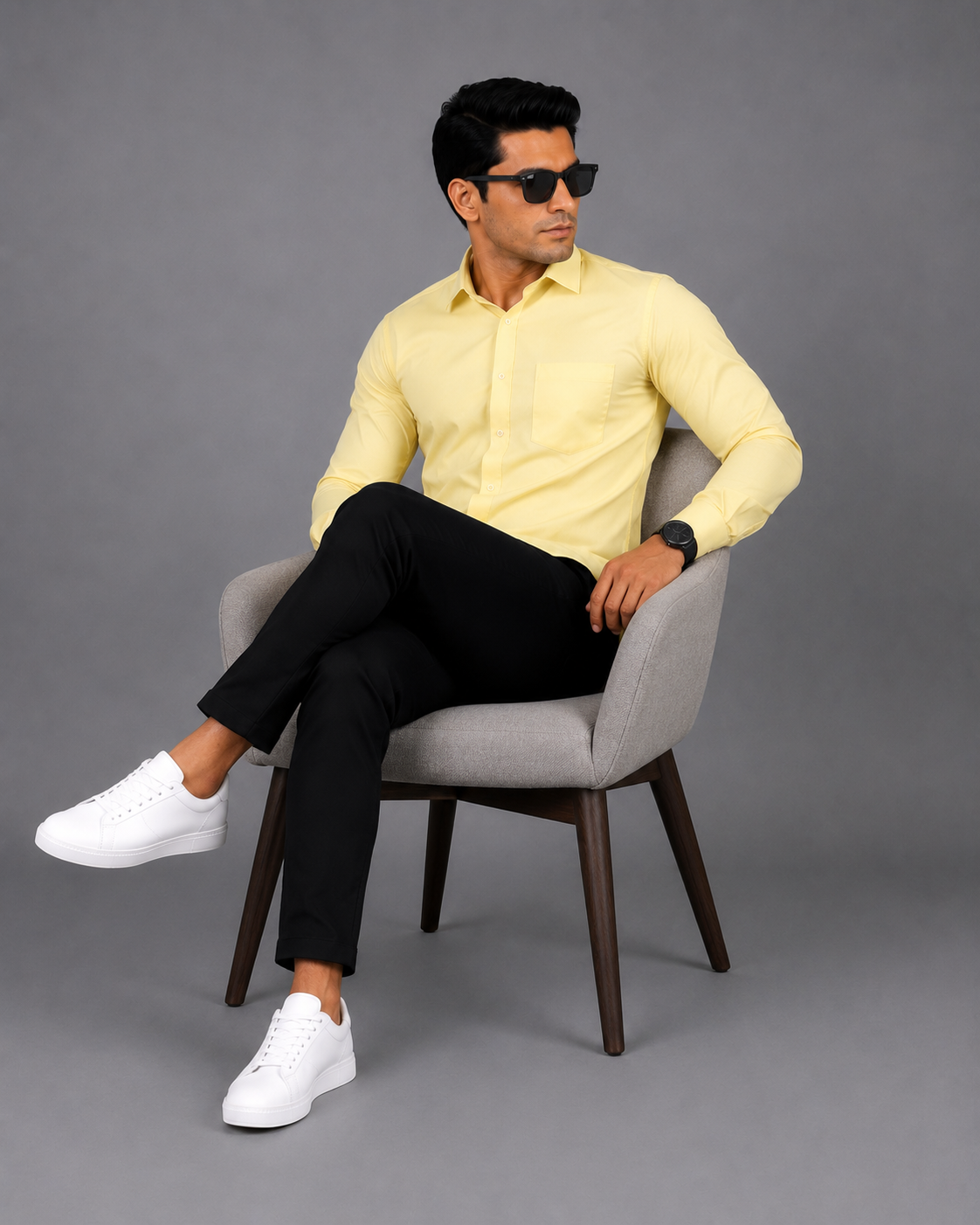 Yellow Plain Formal Shirt for Men - Image 4