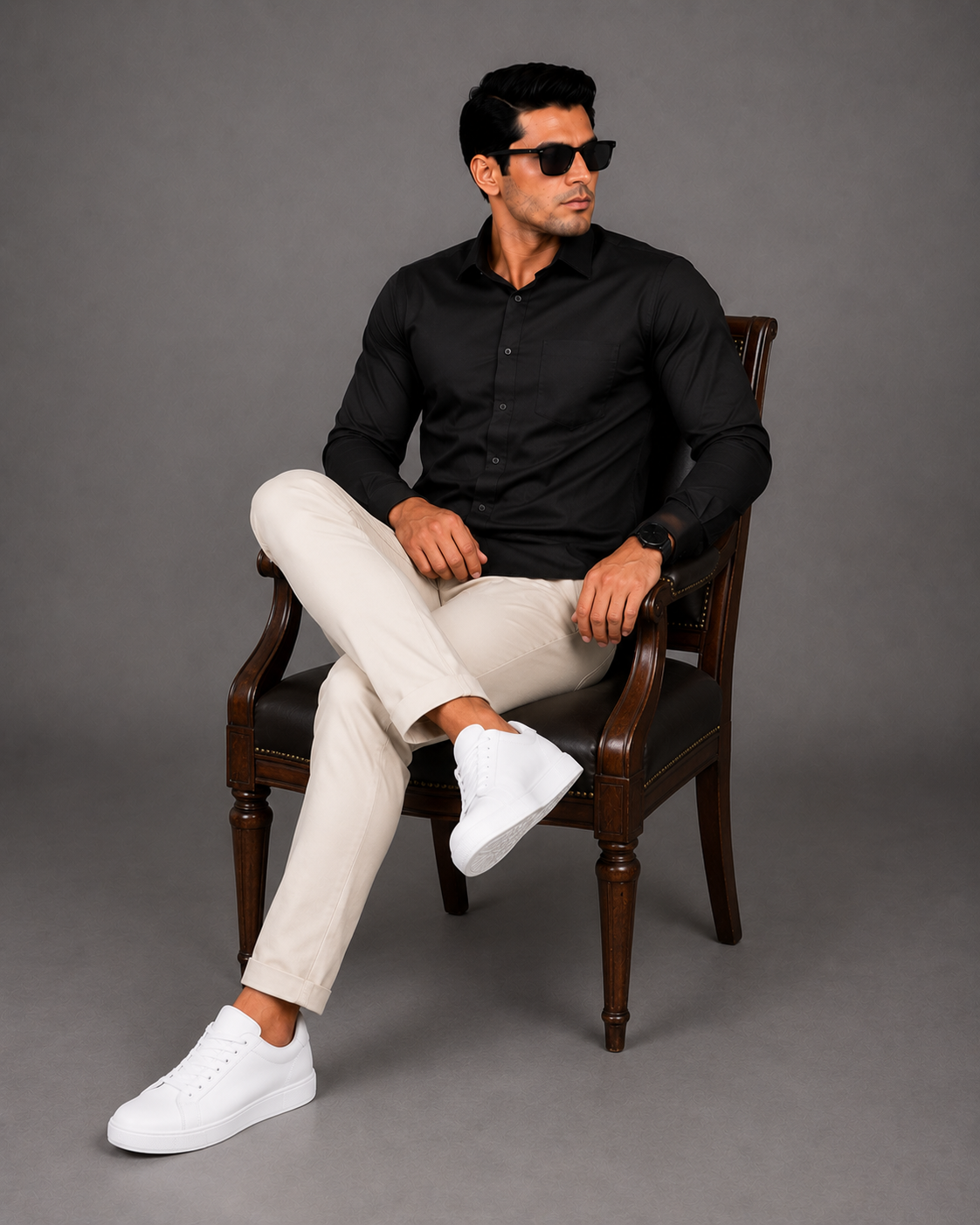 Black Plain Formal Shirt for Men - Image 4