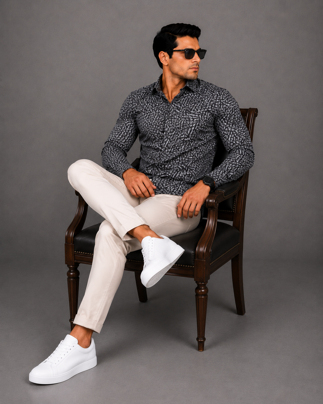 Black Printed Casual Shirt for Men - Image 4