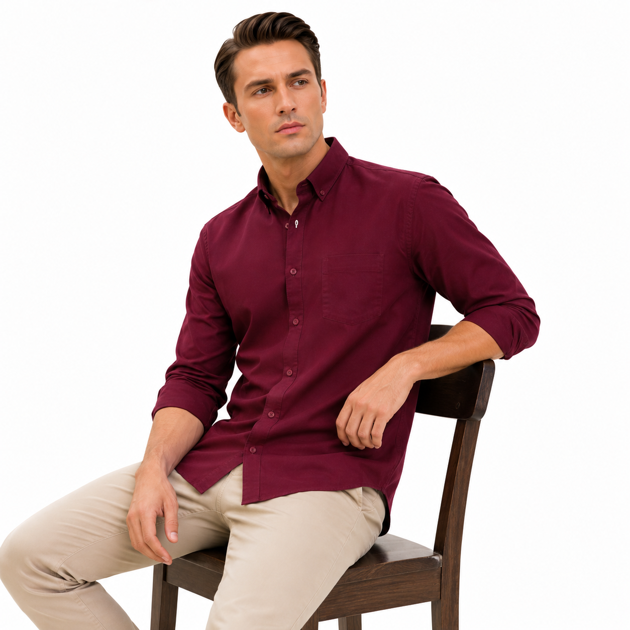 Maroon Plain Formal Shirt for Men - Image 4