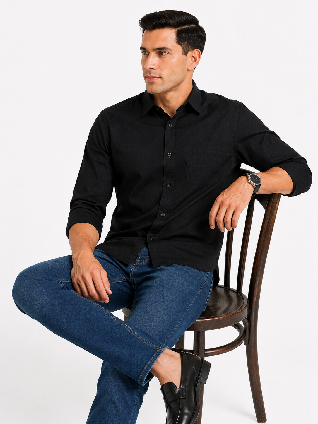 Black Plain Formal Shirt for Men - Image 4