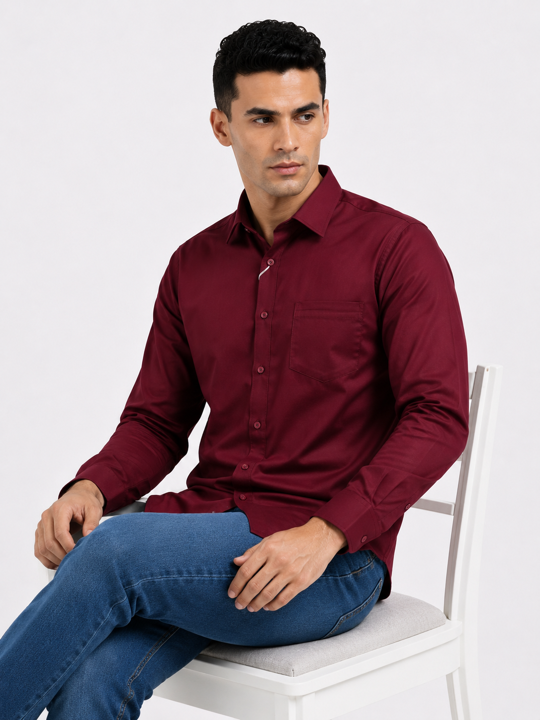 Maroon Plain Formal Shirt for Men - Image 4