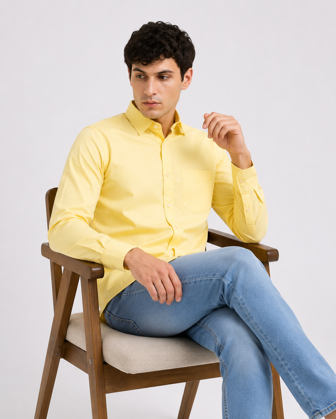 Yellow Plain Formal Shirt for Men - Image 4