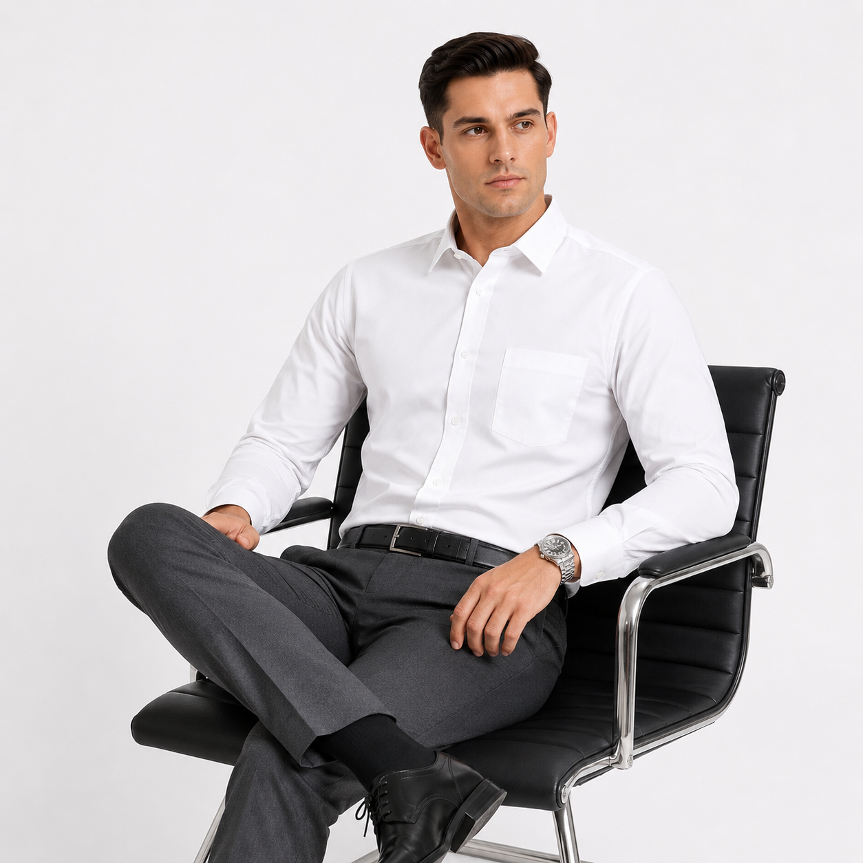 White Plain Formal Shirt for Men - Image 4