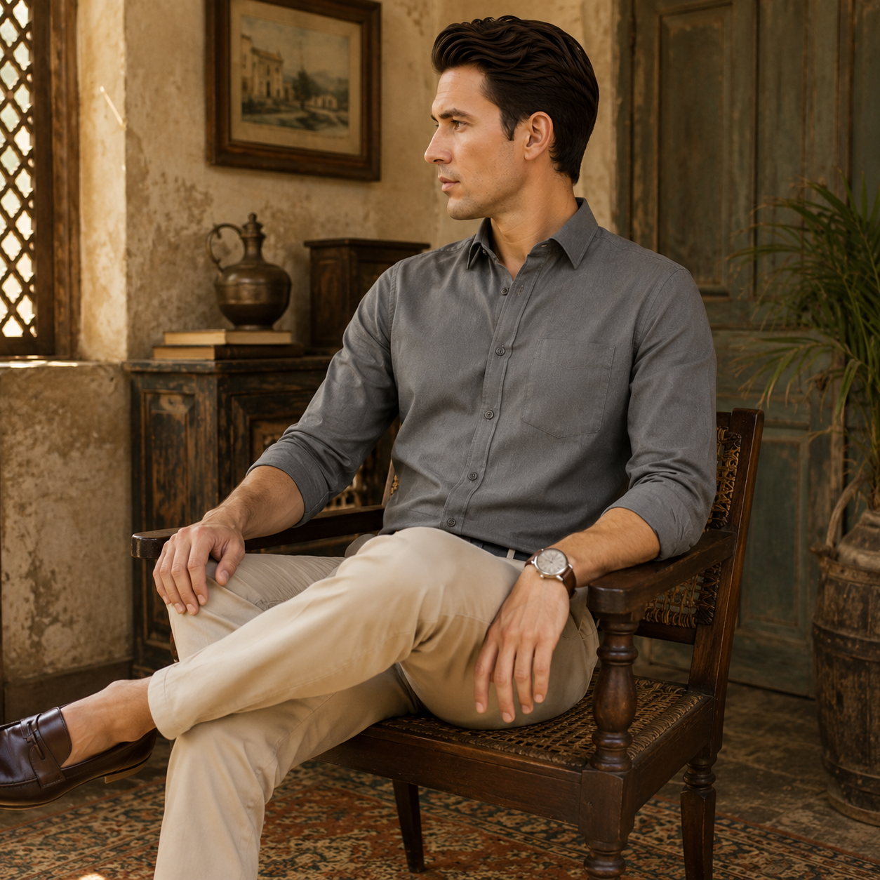 Dark Grey Plain Formal Shirt for Men - Image 4