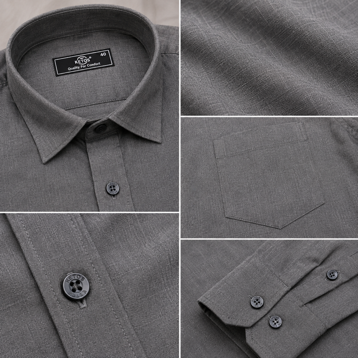 Dark Grey Plain Formal Shirt for Men - Image 7
