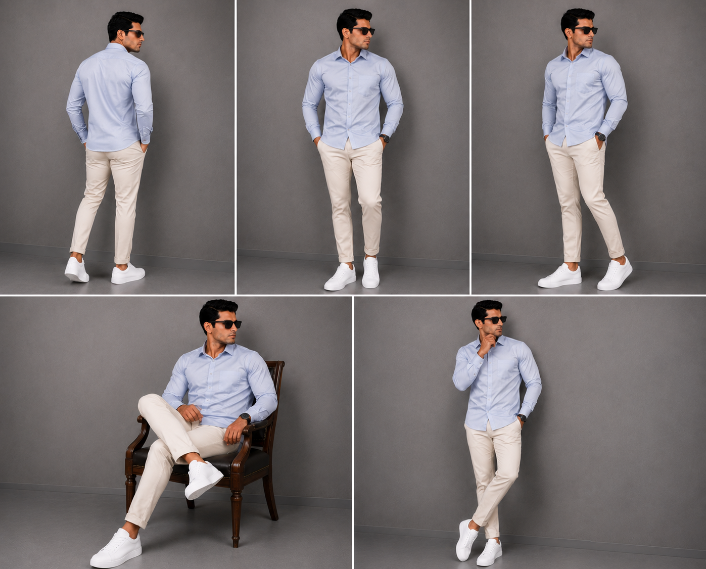 Mist Blue Plain Formal Shirt for Men - Image 6
