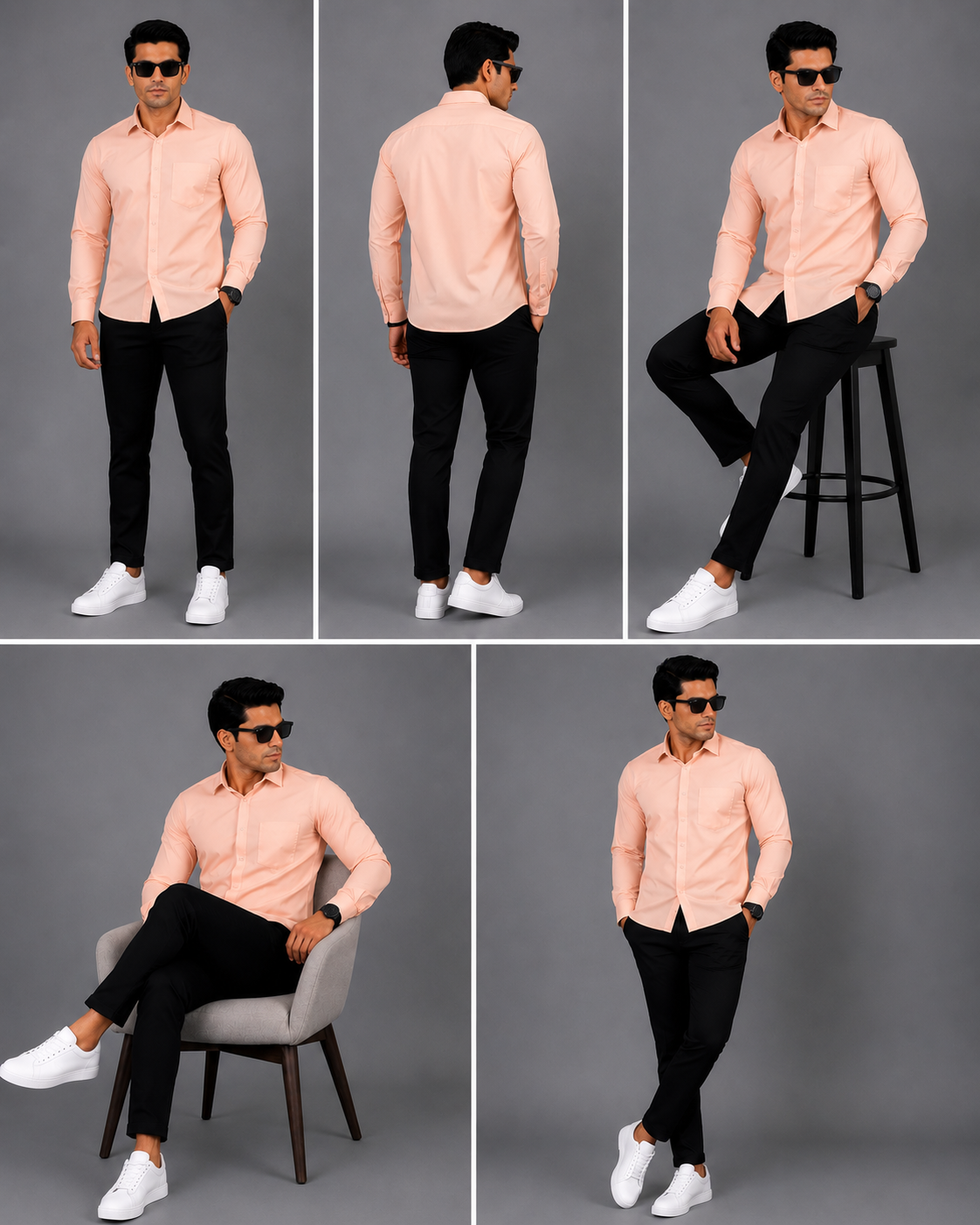Peach Plain Formal Shirt for Men - Image 6