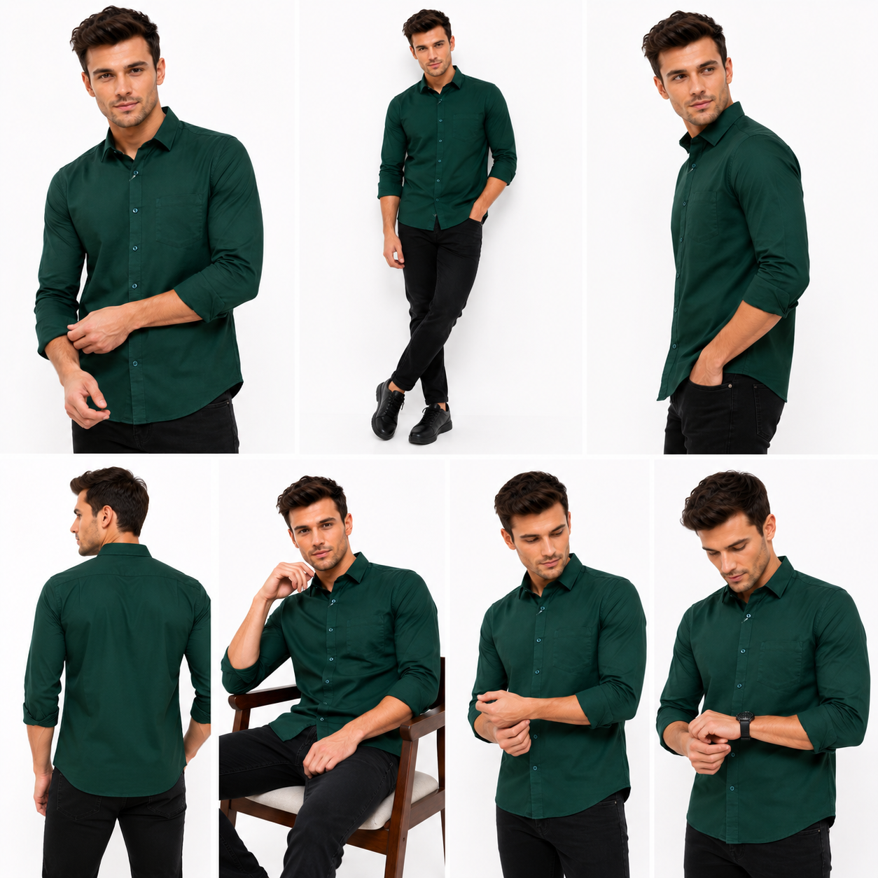 Green Plain Formal Shirt for Men - Image 6
