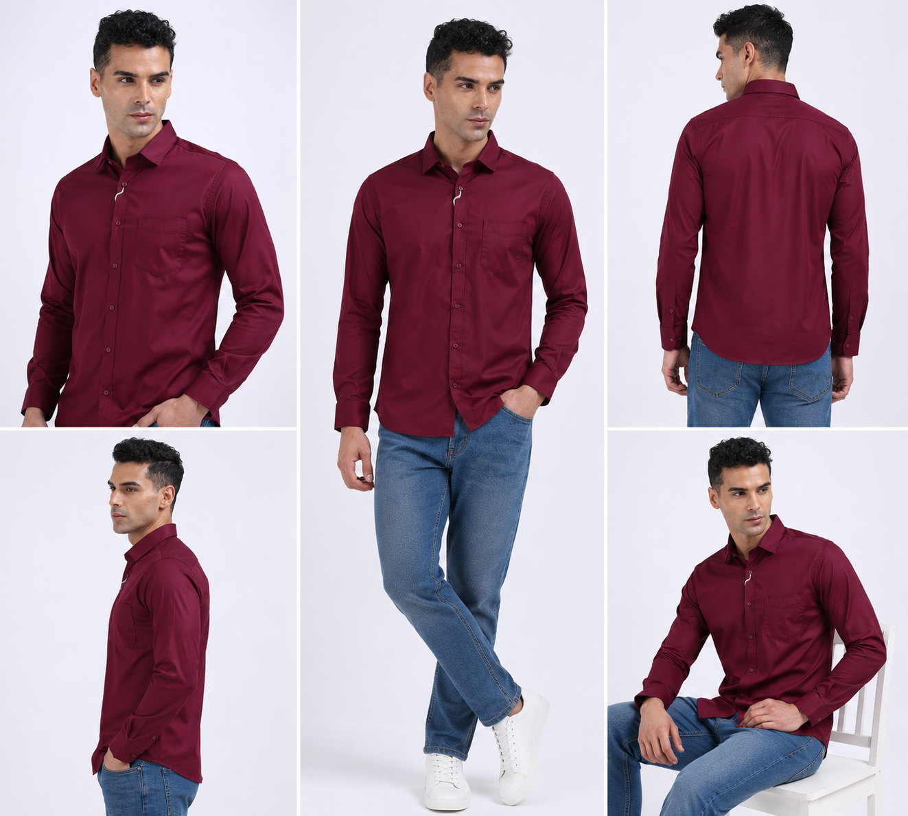 Maroon Plain Formal Shirt for Men - Image 6