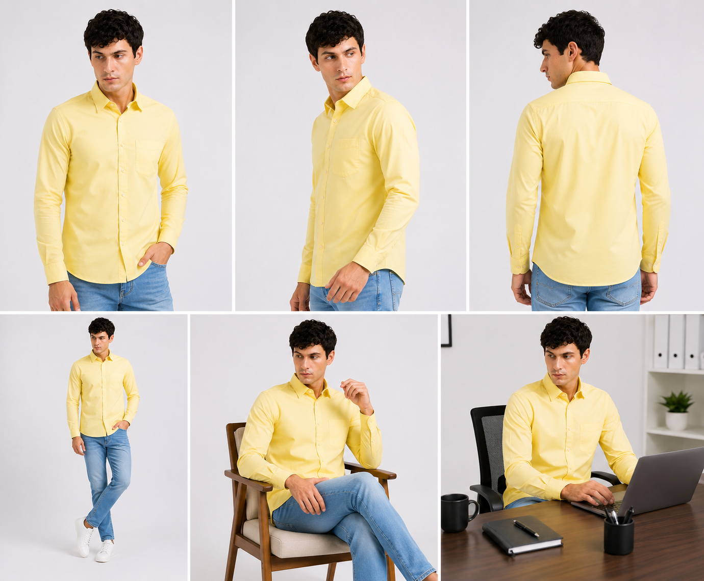 Yellow Plain Formal Shirt for Men - Image 6