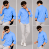 Blue Plain Formal Shirt for Men - Thumbnail Image 5