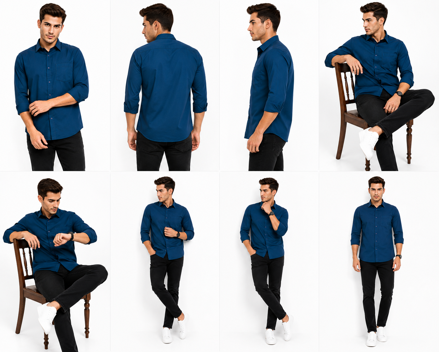 Blue Plain Formal Shirt for Men - Image 6