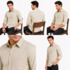 Beige Plain Formal Shirt for Men - Thumbnail Image 5