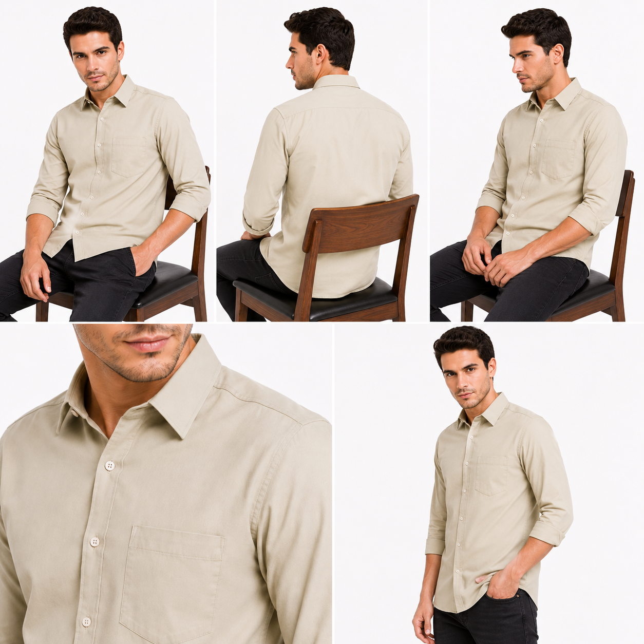 Beige Plain Formal Shirt for Men - Image 5