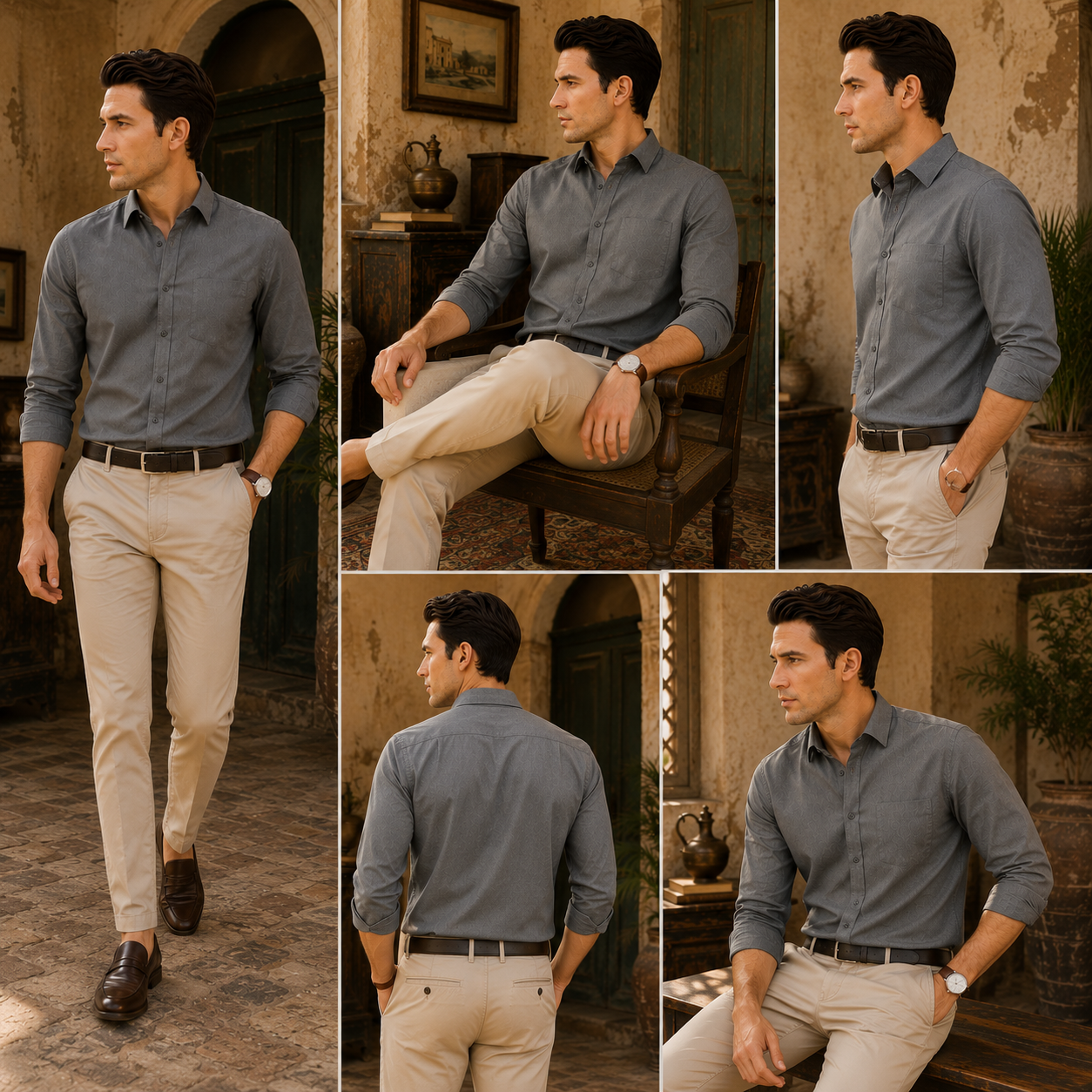 Dark Grey Plain Formal Shirt for Men - Image 6