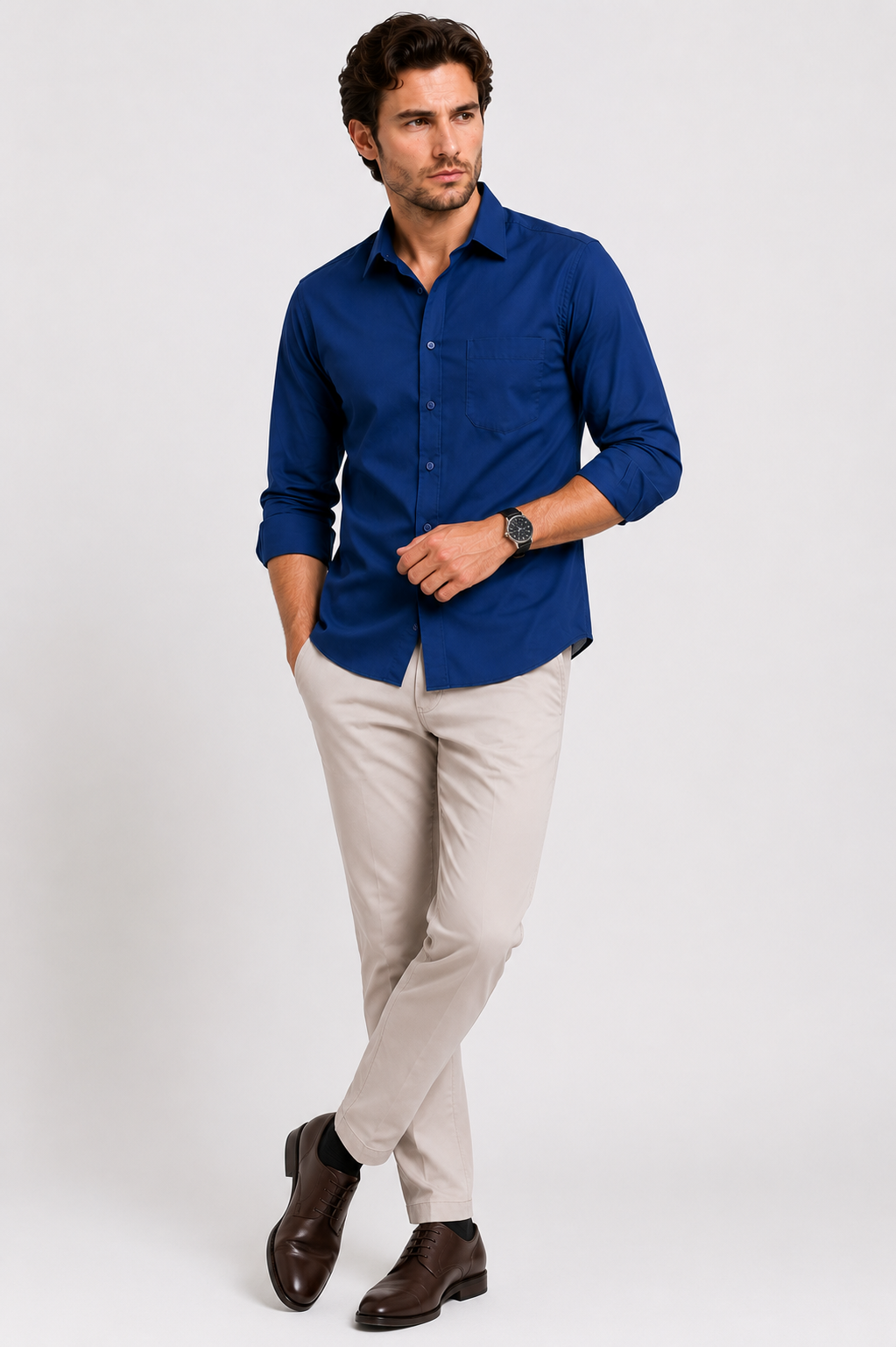 Navy Blue Plain Formal Shirt for Men - Image 4