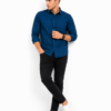 Blue Plain Formal Shirt for Men - Thumbnail Image 5
