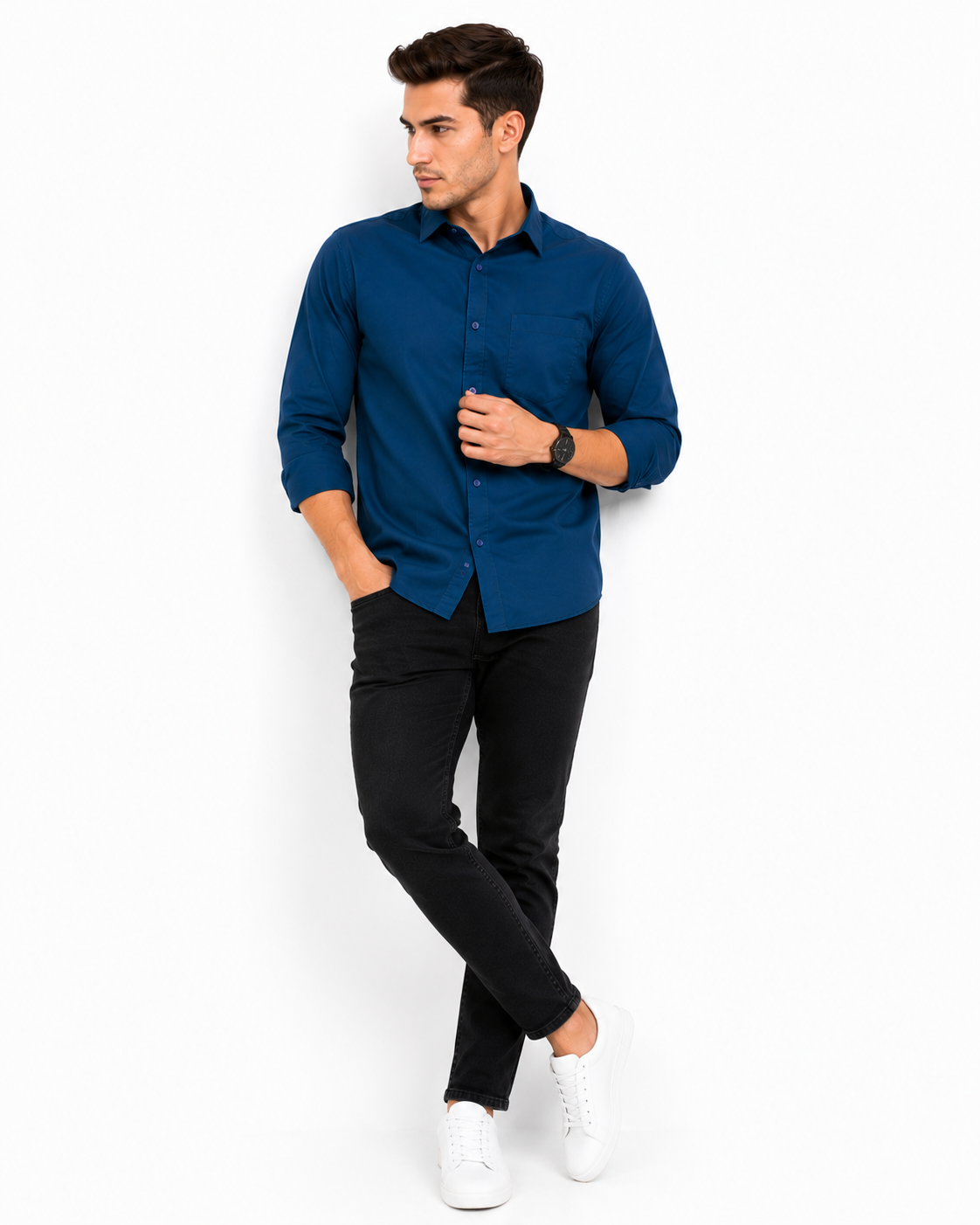 Blue Plain Formal Shirt for Men - Image 5