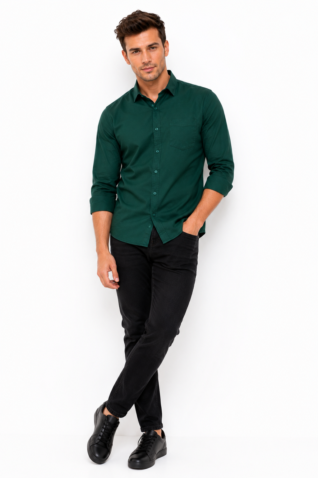 Green Plain Formal Shirt for Men - Image 5