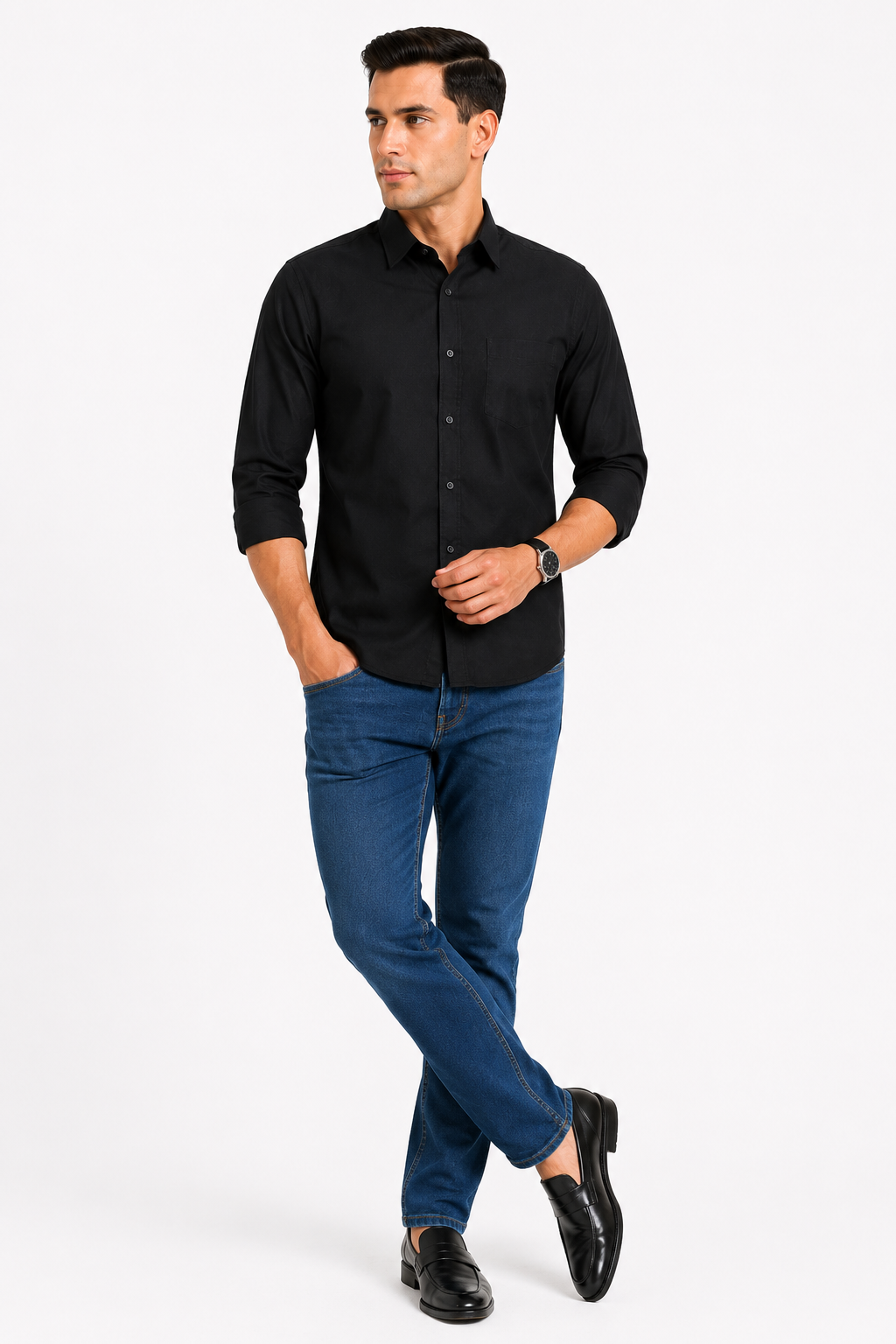 Black Plain Formal Shirt for Men - Image 5