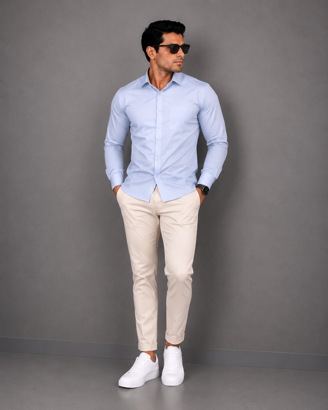 Mist Blue Plain Formal Shirt for Men - Image 5