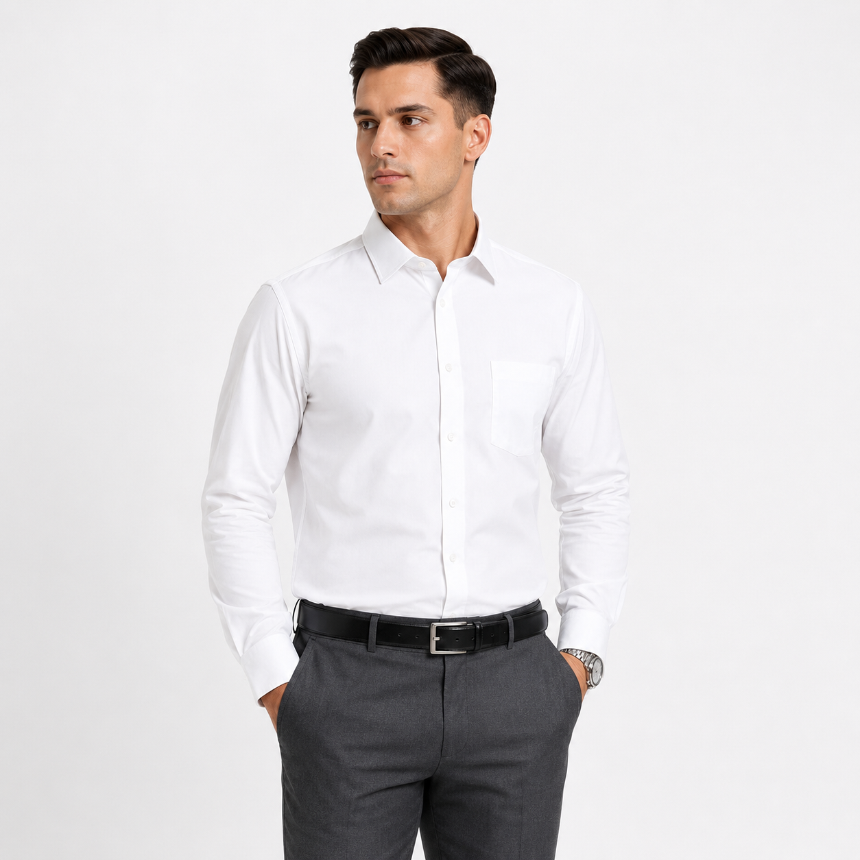 White Plain Formal Shirt for Men - Image 1