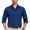 Navy Blue Plain Formal Shirt for Men - Thumbnail Image 2