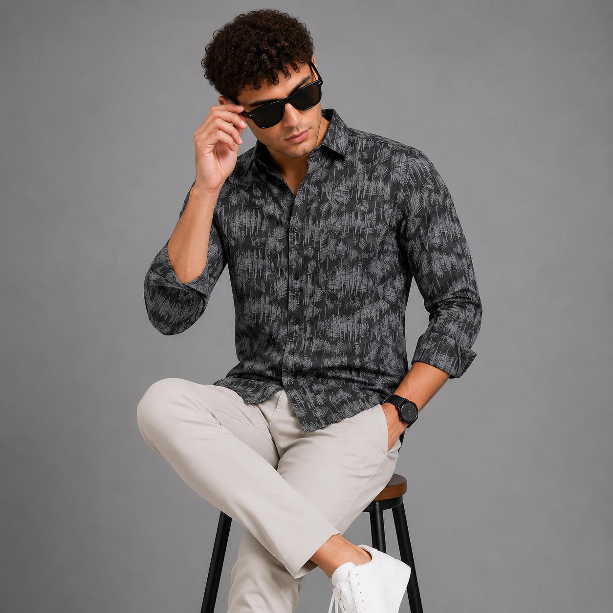 Black Brushstroke Printed Casual Shirt for Men - Image 4