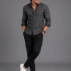 Black Abstract Geometric Printed Shirt for Men - Thumbnail Image 5