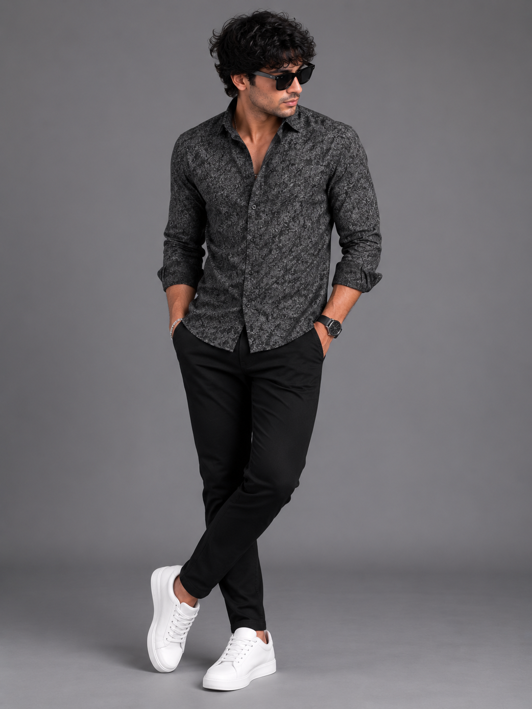 Black Abstract Geometric Printed Shirt for Men - Image 5