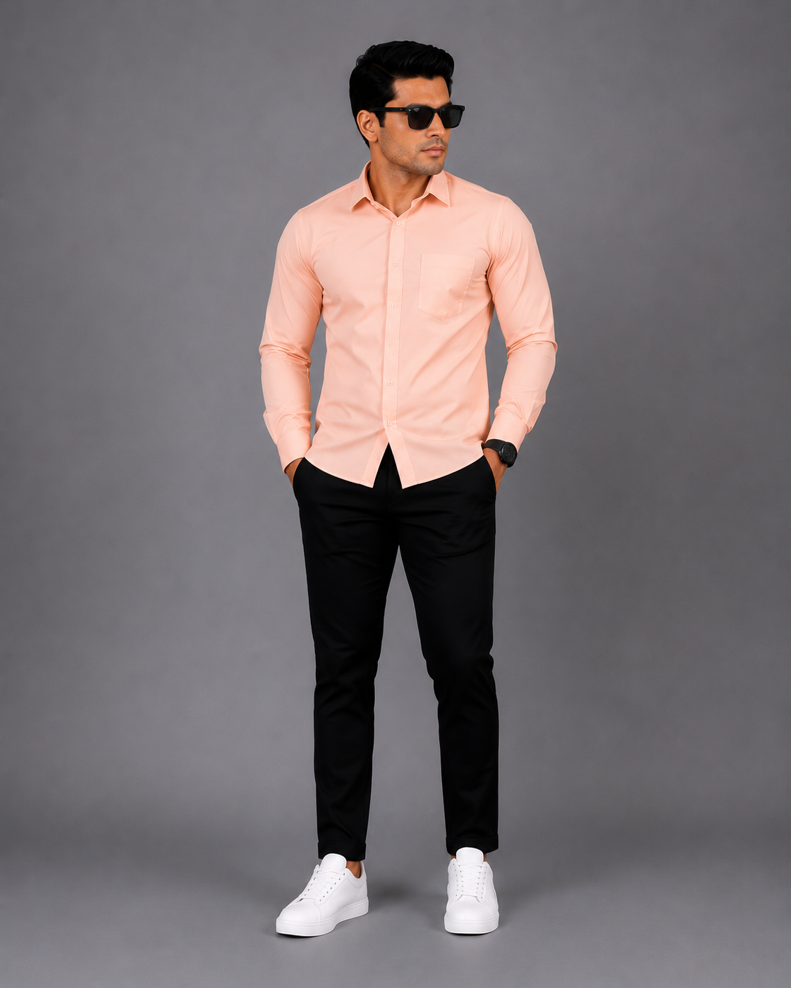 Peach Plain Formal Shirt for Men - Image 5