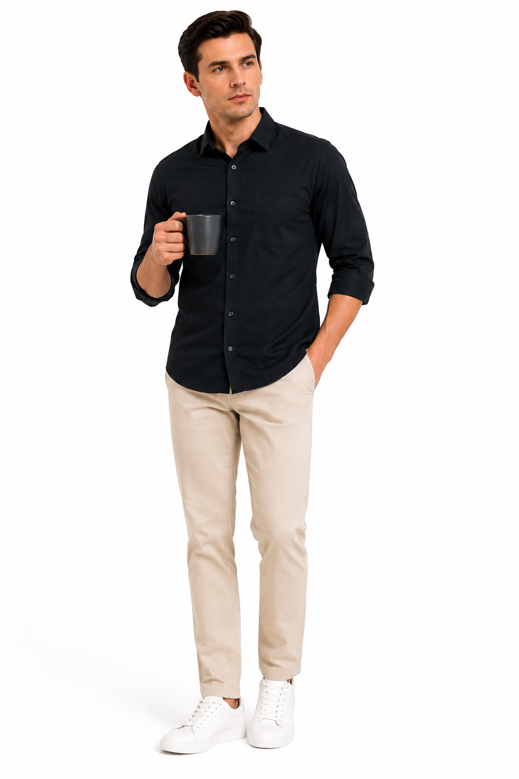Black Plain Formal Shirt for Men - Image 5